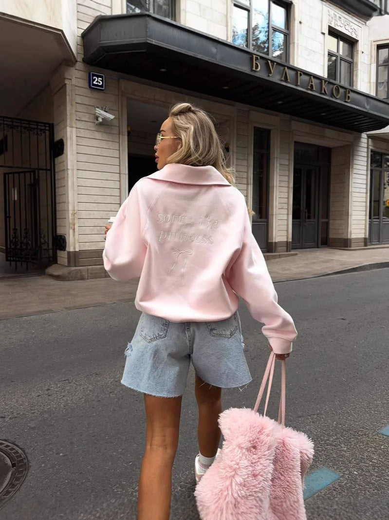 Embroidered half-zip sweatshirt in pink