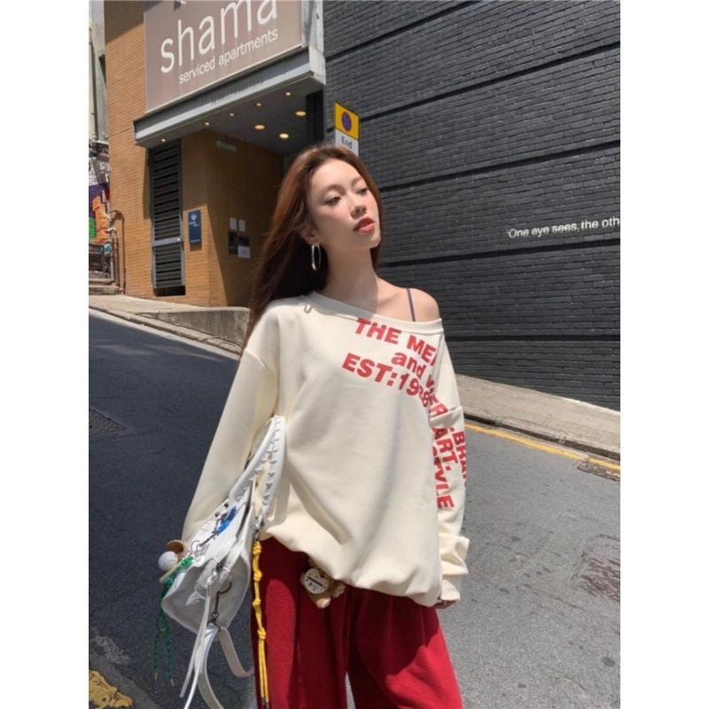Off-Shoulder Graphic Sweatshirt