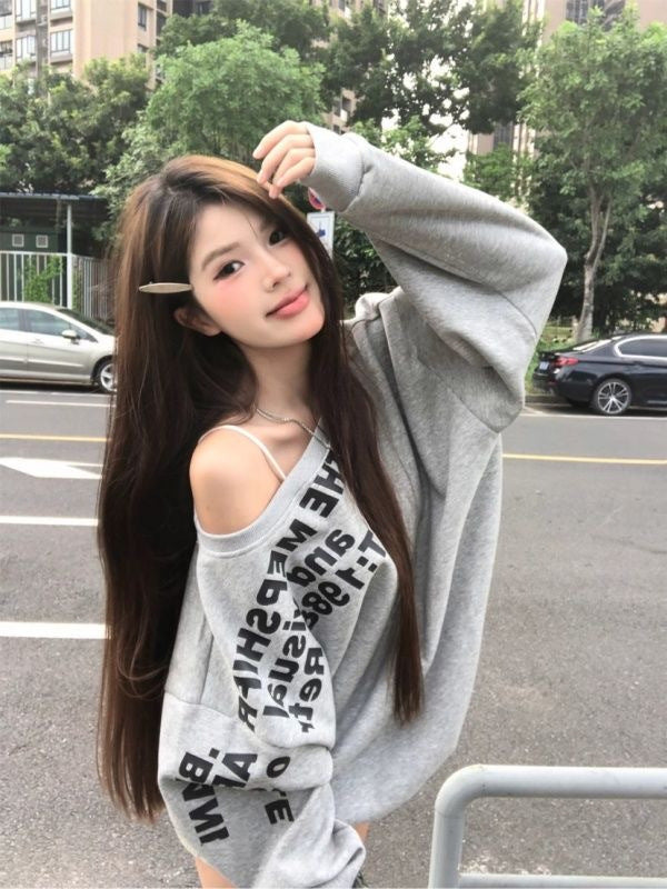 Off-Shoulder Graphic Sweatshirt
