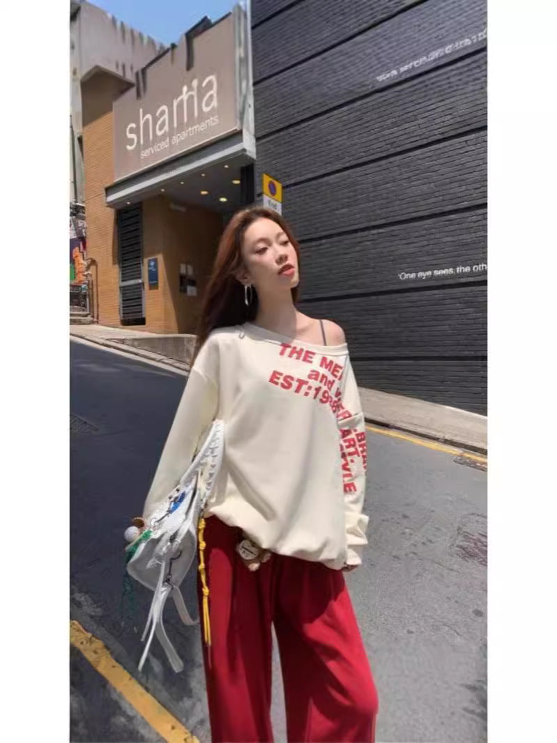 Off-Shoulder Graphic Sweatshirt