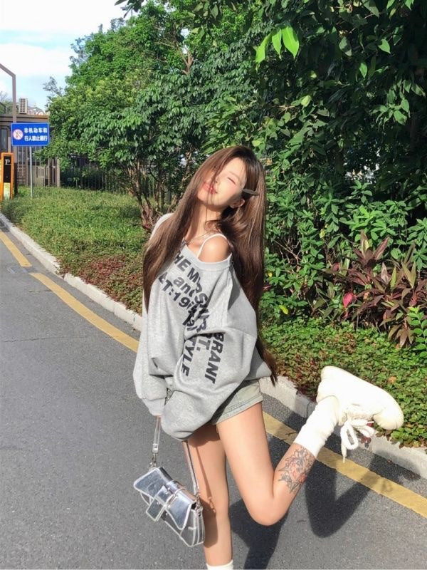 Off-Shoulder Graphic Sweatshirt