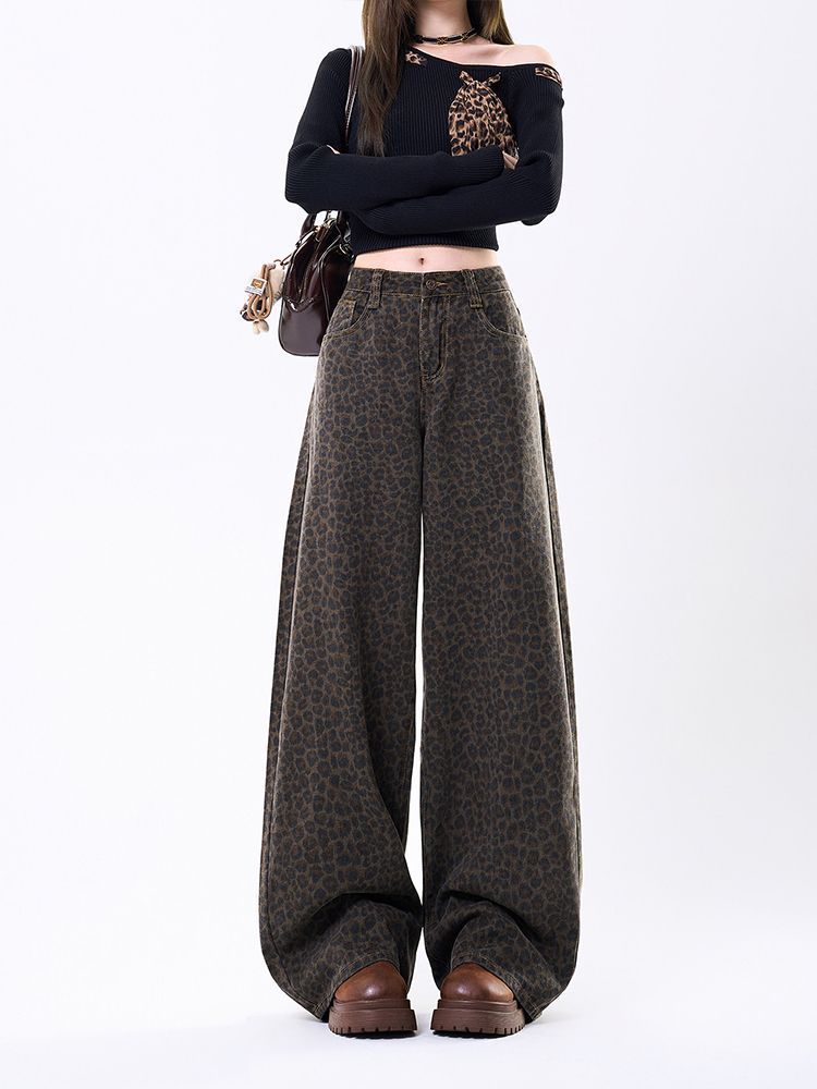 Leopard Wide-Leg Jeans