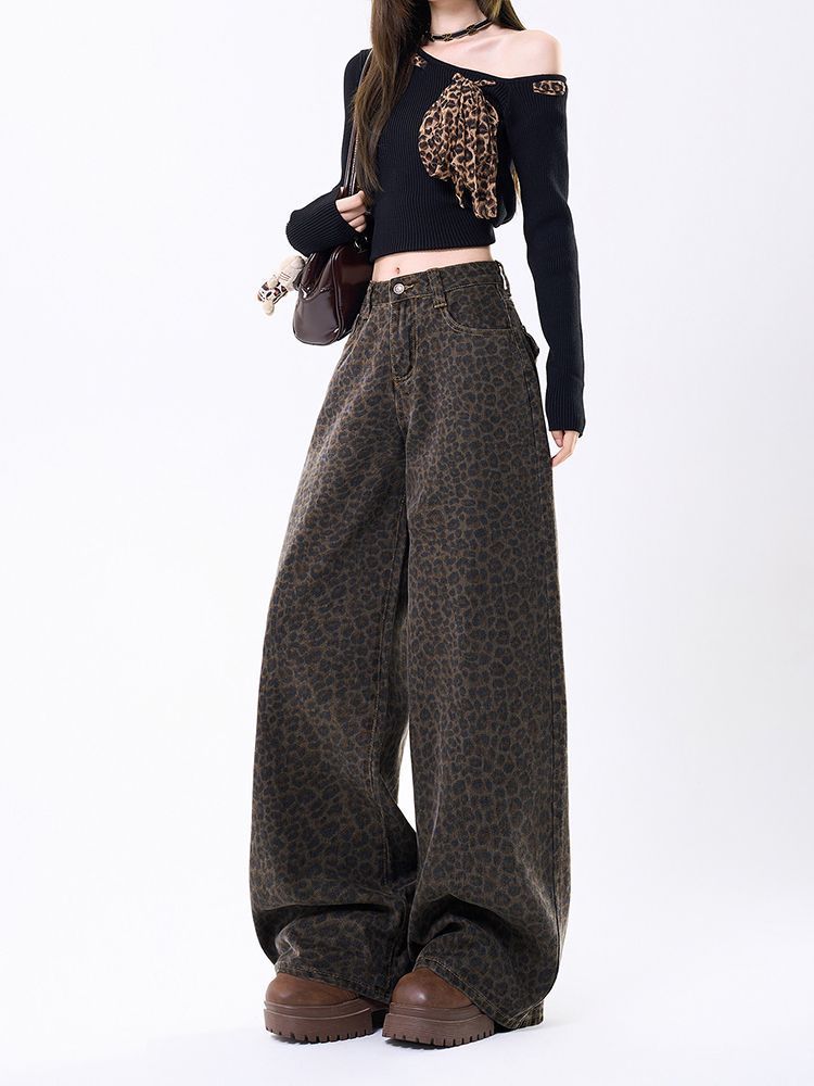 Leopard Wide-Leg Jeans