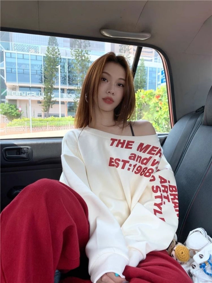 Off-Shoulder Graphic Sweatshirt