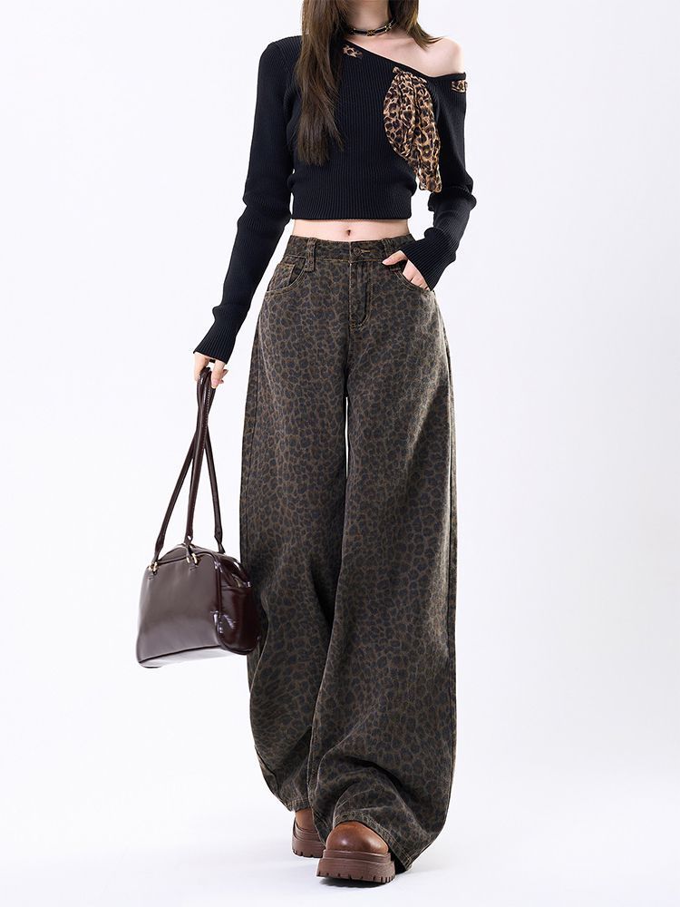 Leopard Wide-Leg Jeans