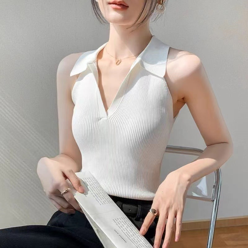 Collared Halter Knit Top
