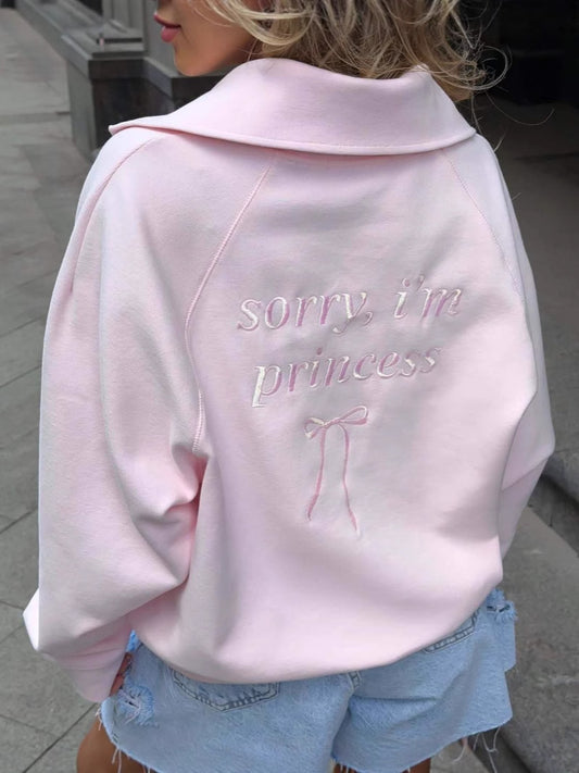 Embroidered half-zip sweatshirt in pink
