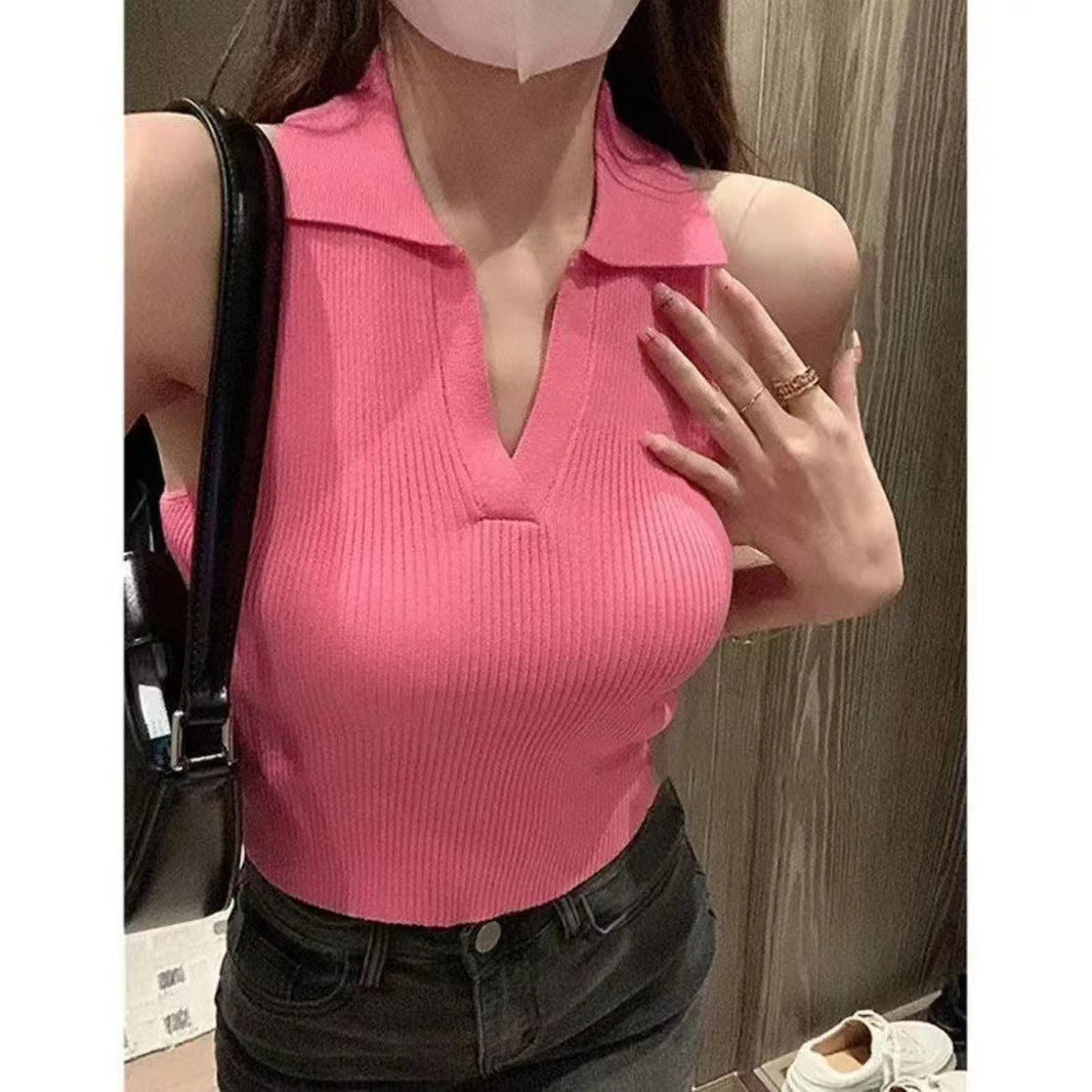 Collared Halter Knit Top