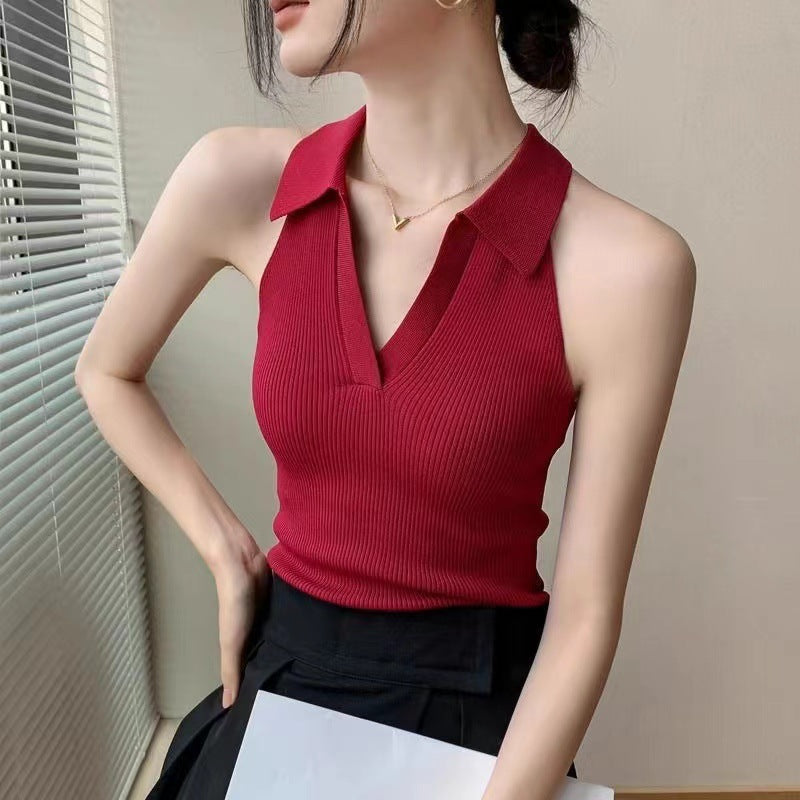 Collared Halter Knit Top
