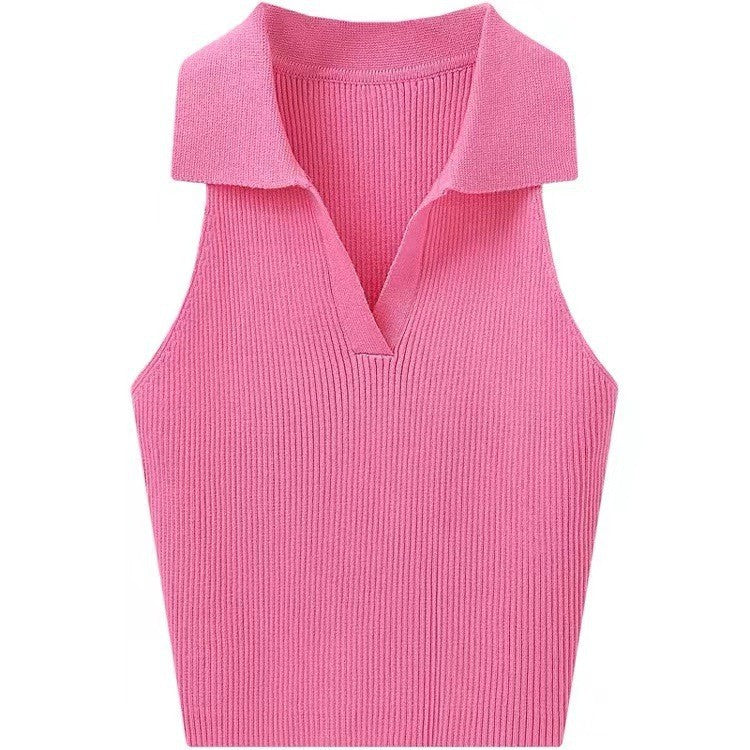 Collared Halter Knit Top